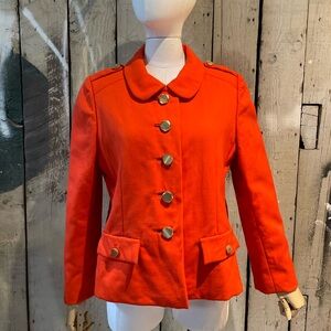 1960’s red gabardine jacket with gold buttons by Jean Louis for I. Magnin